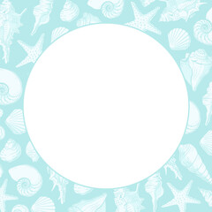 Round seashells frame. Sea and ocean design template. Vector illustration