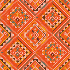 Filipino folk art Yakan cloth inspired vector seamless pattern, geometric textile or fabric print design from Philippines
- 566949779
