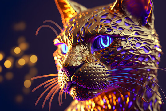 T&ecirc;te de chat futuriste en or &raquo; IA g&eacute;n&eacute;rative