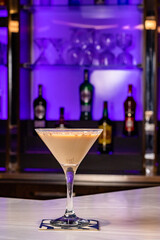 Cocktails at the bar of a restaurant. Tasty alcoholic drink.