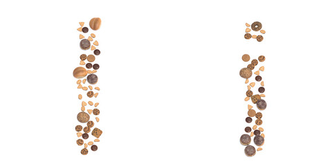 Concept or conceptual set of pastry delicious products forming the font I. 3d illustration metaphor for education, school, agriculture, traditional and rustic, organic, healthy and natural.