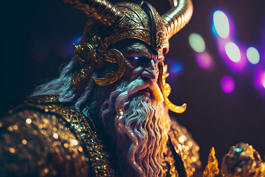 Portrait du dieu odin avec armure en or &raquo; IA g&eacute;n&eacute;rative