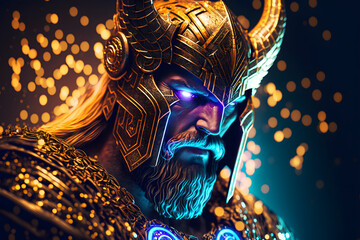 Portrait du dieu Thor en armure d'or » IA générative - obrazy, fototapety, plakaty