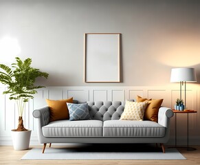 Fototapeta na wymiar Illustrations Mockup Poster frame model in modern interior background living room luxury style, sofa, using Generative AI 