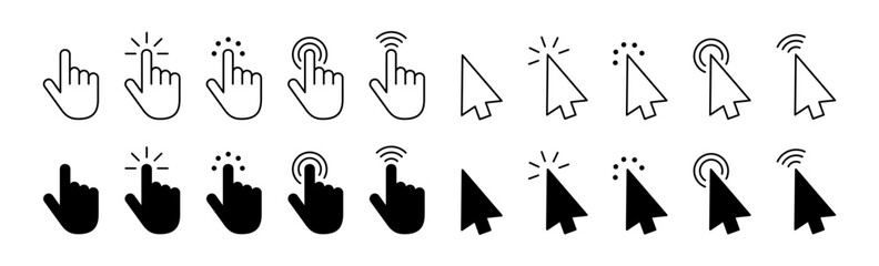 Click cursors icon set. Linear and silhouette icon.