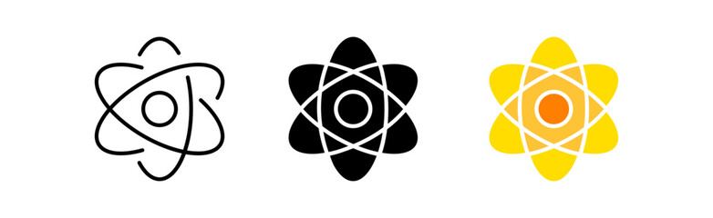 Atom line icon. Nuclear energy, power plant, electricity, eco, nature. Ecology concept. Vector icon in line, black and color style on white background