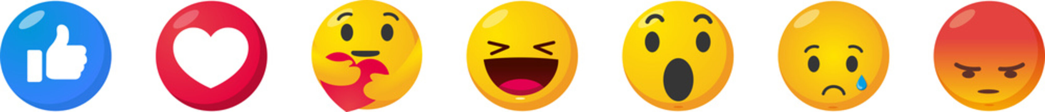 Facebook emoticon buttons. Png. Collection of Emoji Reactions for Social Network. 