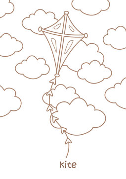 Alphabet K For Kite Vocabulary Coloring Pages A4 for Kids and Adult