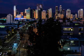 Fototapeta na wymiar LOS ANGELES, CALIFORNIA - JANUARY 29, 2023: Los Angeles downtown view at night