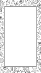 Seashells frame. Sea and ocean design vertical template. Vector illustration summer or beach party advertising design