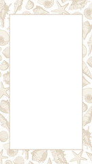 Seashells frame. Sea and ocean design vertical template. Vector illustration summer or beach party advertising design