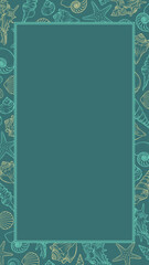 Seashells frame. Sea and ocean design vertical template. Vector illustration summer or beach party advertising design