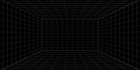 Black line room. Outline grid. The inner of the dark box. Vector design illustration