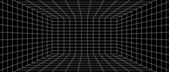 Black line room. Outline grid. The inner of the dark box. Vector design illustration