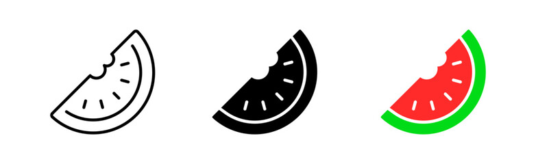 Watermelon line icon. Watermelon, slice, juice, fruit, cocktail, chewing gum, taste, summer, freshness, sweetness, green. Vector icon in line, black and color style on white background
