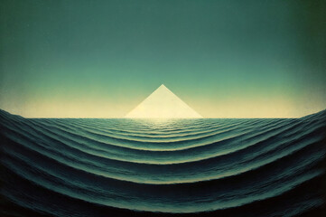 Vast ocean in style of surreal minimalism. Generative AI.