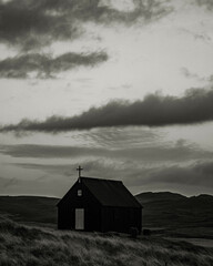 icelandic historic church in the middle of the coutry