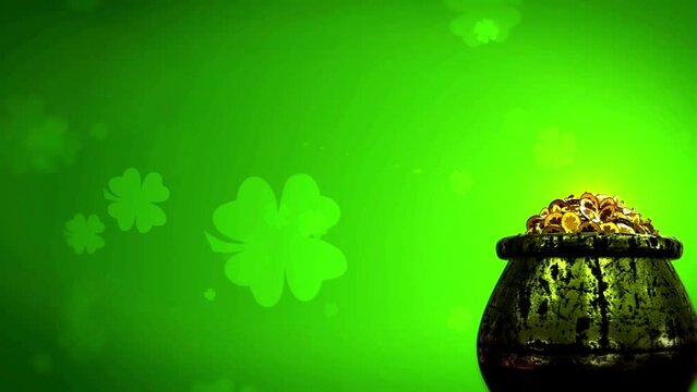 St. Patrick's day holiday concept Retro Style Emblem gold coins clover leaf fall 2d animation video