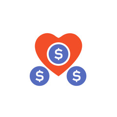 heart icon, love for money, vector illustration