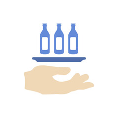 hand icon, stand with bottles, vector illustration