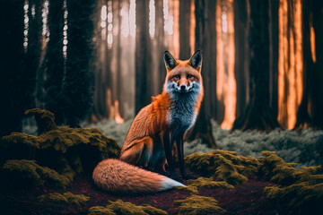 A fox in the middle of a dense forest. Generative AI