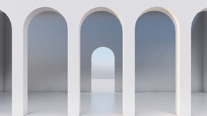 Architecture interior background empty arched pass 3d render