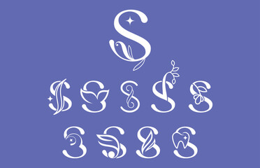 set of beauty cosmetic spa elegant logo letter S