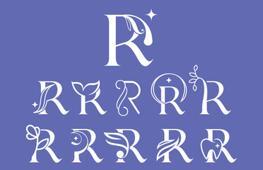 set of beauty cosmetic spa elegant logo letter R