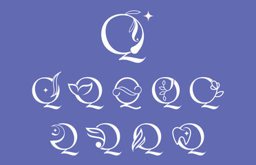 set of beauty cosmetic spa elegant logo letter Q