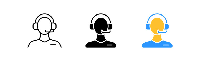 Operator icon set. Call centre. feedback, help, call. message, support center, question, answer, solution, consultation. Communication concept. Vector line icon in different styles
