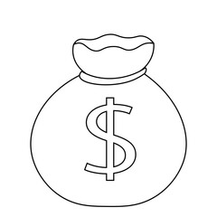 A painted bag of money in black and white