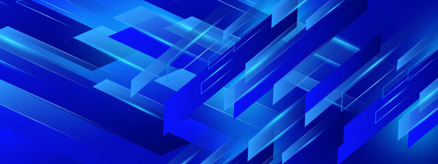 Abstract blue background banner with shiny lines and abstract shapes