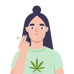 Asian female with marijuana joint. Close up. - 566959103