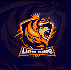 Gold mascot logo of lion king with text in profile