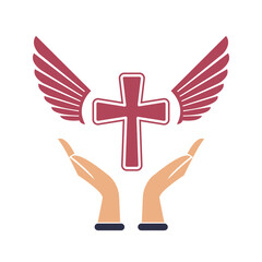 hand, cross, faith icon, vector illustration