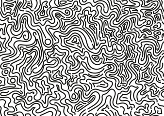 Seamless abstract pattern with curved lines, a maze. Design for fabric, Wallpaper, and cards . Monochrome ornament on a white background.