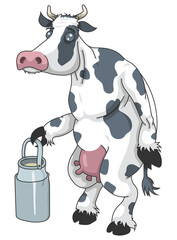 Vache à laitière tenant un baril de lait - obrazy, fototapety, plakaty