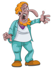 Caricature d'un homme blond ou rouquin qui présente quelque chose