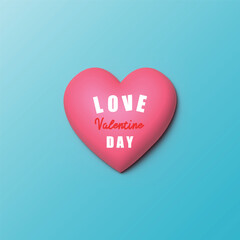 Love for Valentine's day. 3D heart on blue background. Vector illustration.