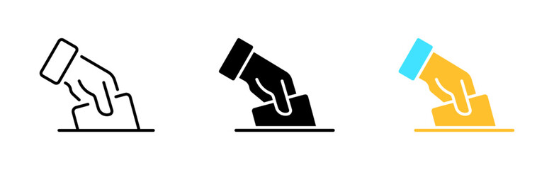 Voting ballot icon set. Job, voters, voting, skills, winner, business, leader, tick, bulletin, selection, selection committee, profile. competition concept. vector line icon in different styles