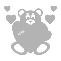 bear icon with heart, love, vector illustration