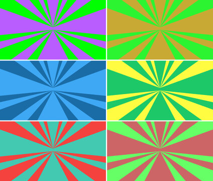 6 variants of color rays for the background in vector