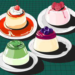 milk pudding pudding custard with caramel glaze. a flat illustration in the cartoon style of isolation on a white background.