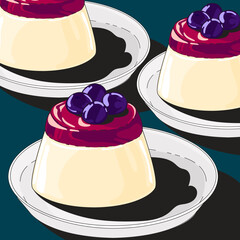 milk pudding pudding custard with caramel glaze. a flat illustration in the cartoon style of isolation on a white background.