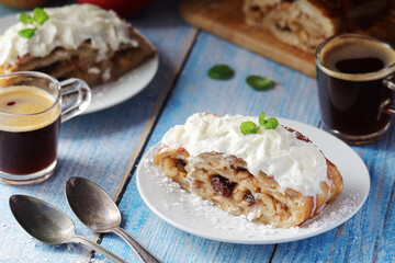 Traditional Austrian strudel with apples	