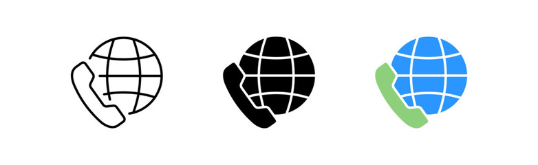 call icon set. Phone, globe, international, interlocutor, conversation, service, call center, talk, feedback, application, discussion. communication concept. vector line icon in different styles