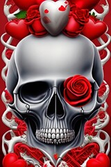 Skull,roses,heart ,poster,t t shirt design,valentines day themed,alternative,gothic,punk revival boho