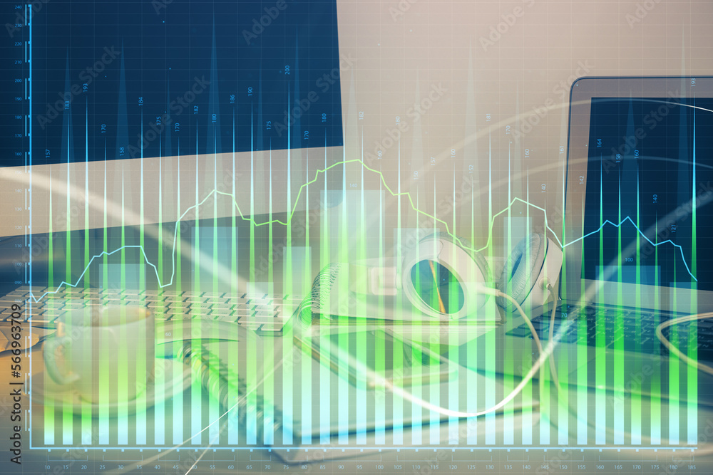 Aufkleber financial market graph hologram and personal computer on background. multi exposure. concept of fore