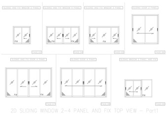 2D SLIDING WINDOW 2-4 PANEL AND FIX TOP VIEW