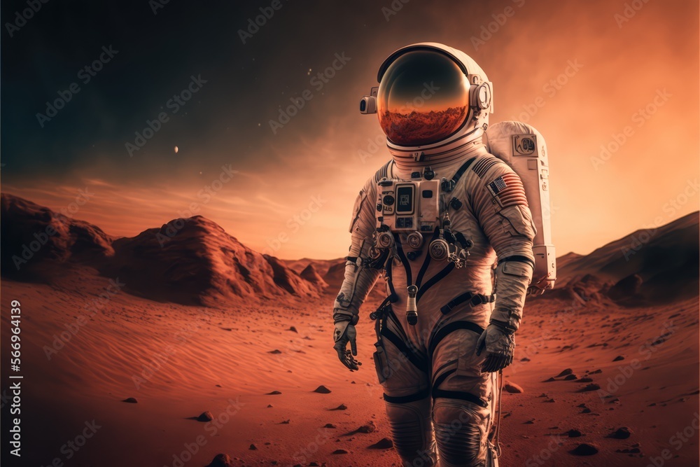 Sticker astronaut in space and mars made with generative ai